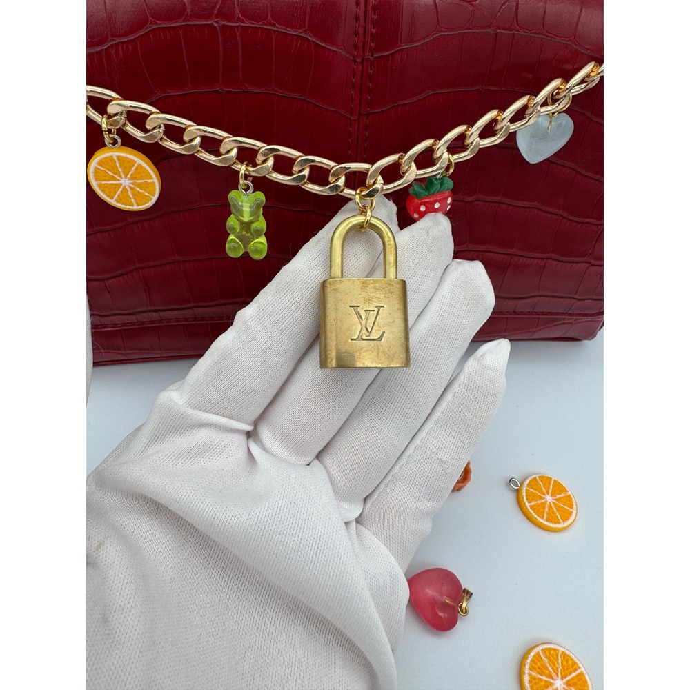 authentic Louis Vuitton padlock & no brand stainless chain repurposed bag charm - Picture 7 of 10